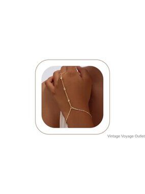 14K Gold Plated Hand Chain Bracelet Ring Adjustable Women Jewelry